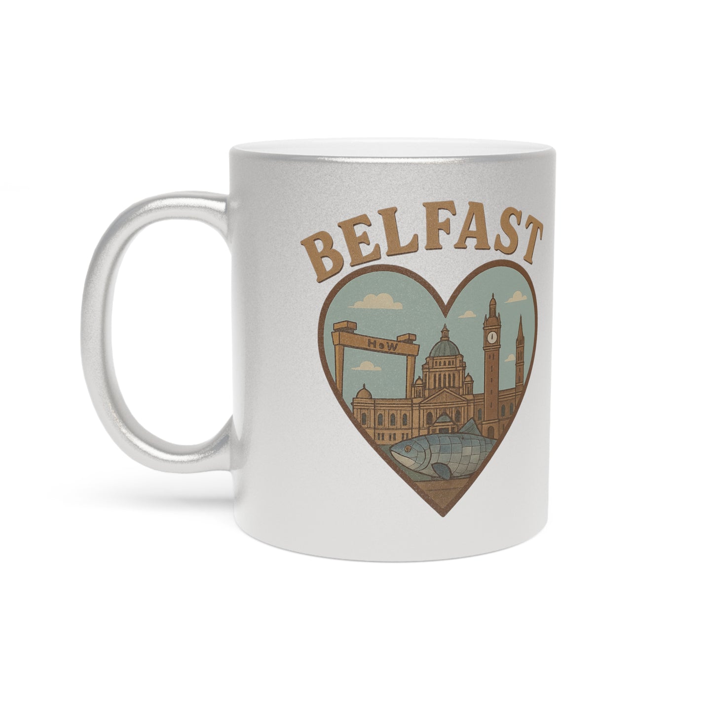 Sip the Majestic Belfast Skyline in a Glorious Metallic Mug!