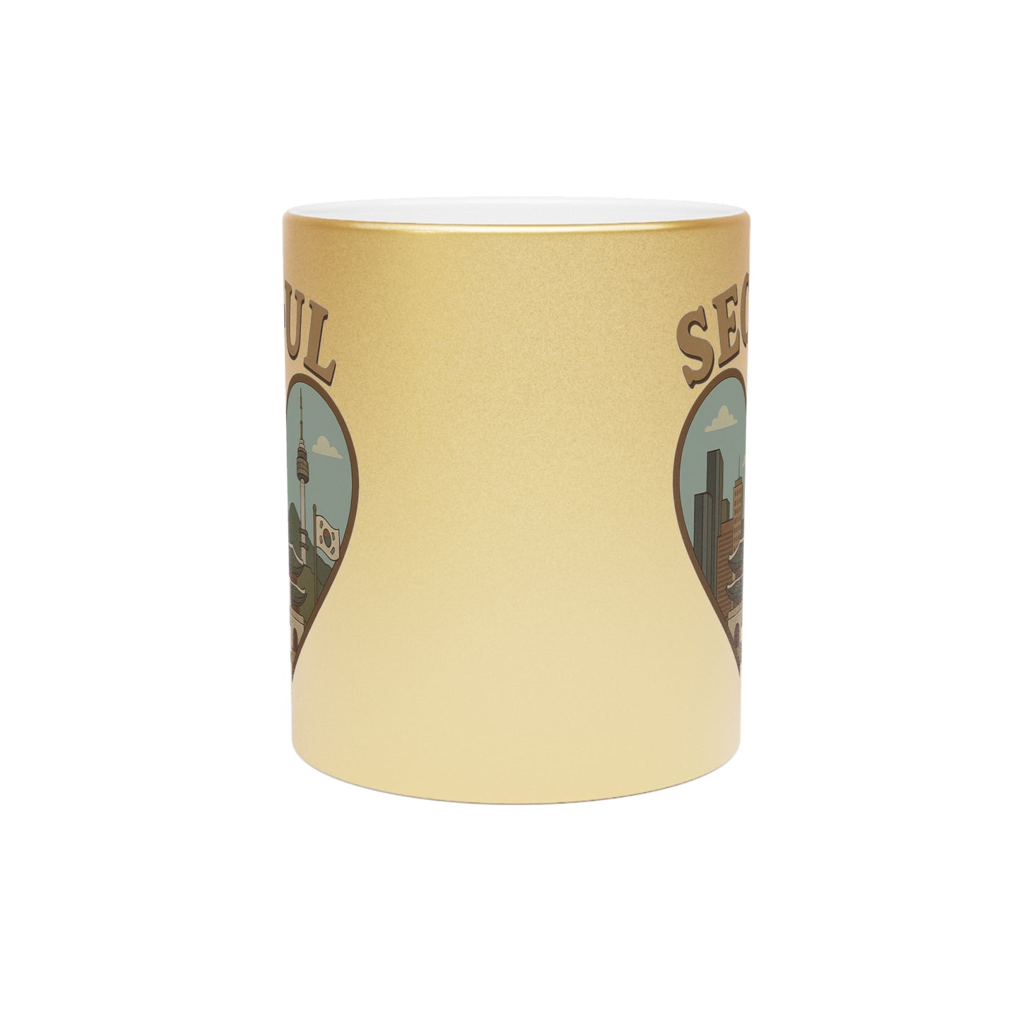 Glimmering Seoul Skyline Mug: Sip Adventure in Silver and Gold!