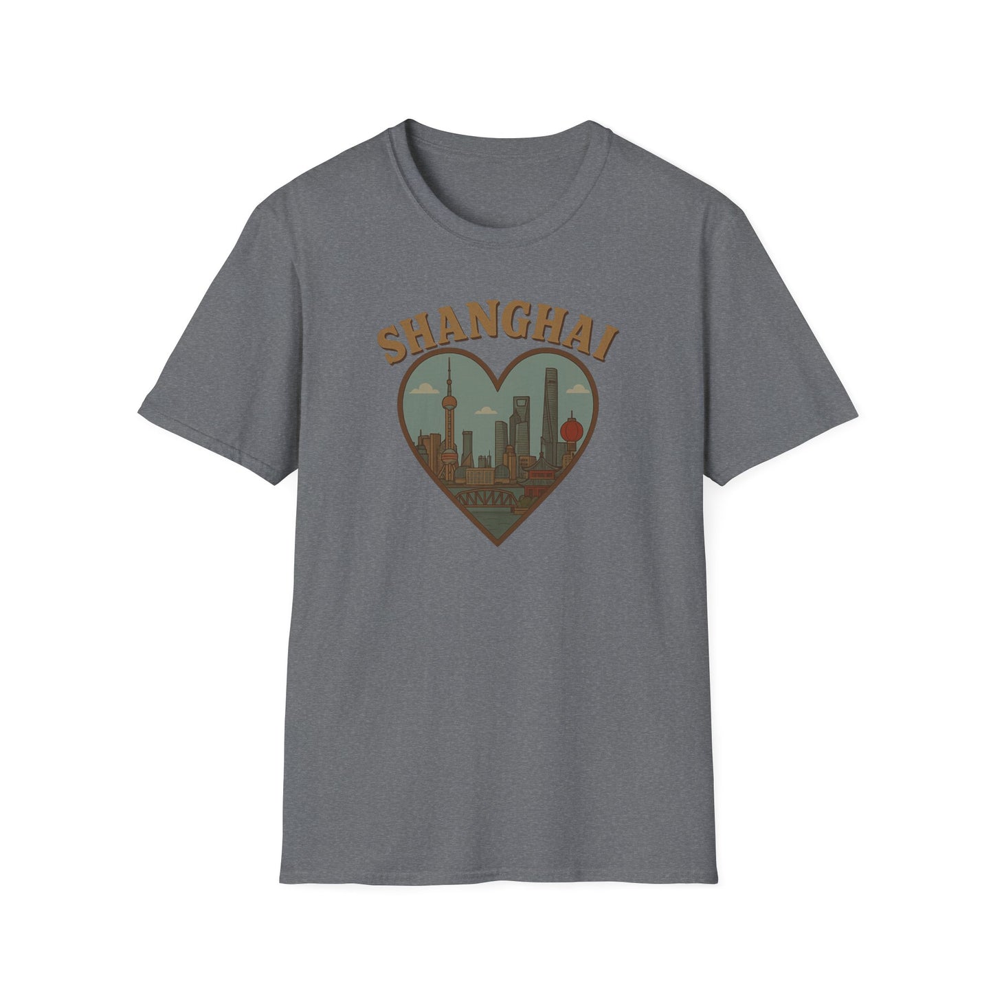 Feel the Love with our Shanghai Cityscape Heart Tee – Stylish, Soft, and Unisex Perfection!