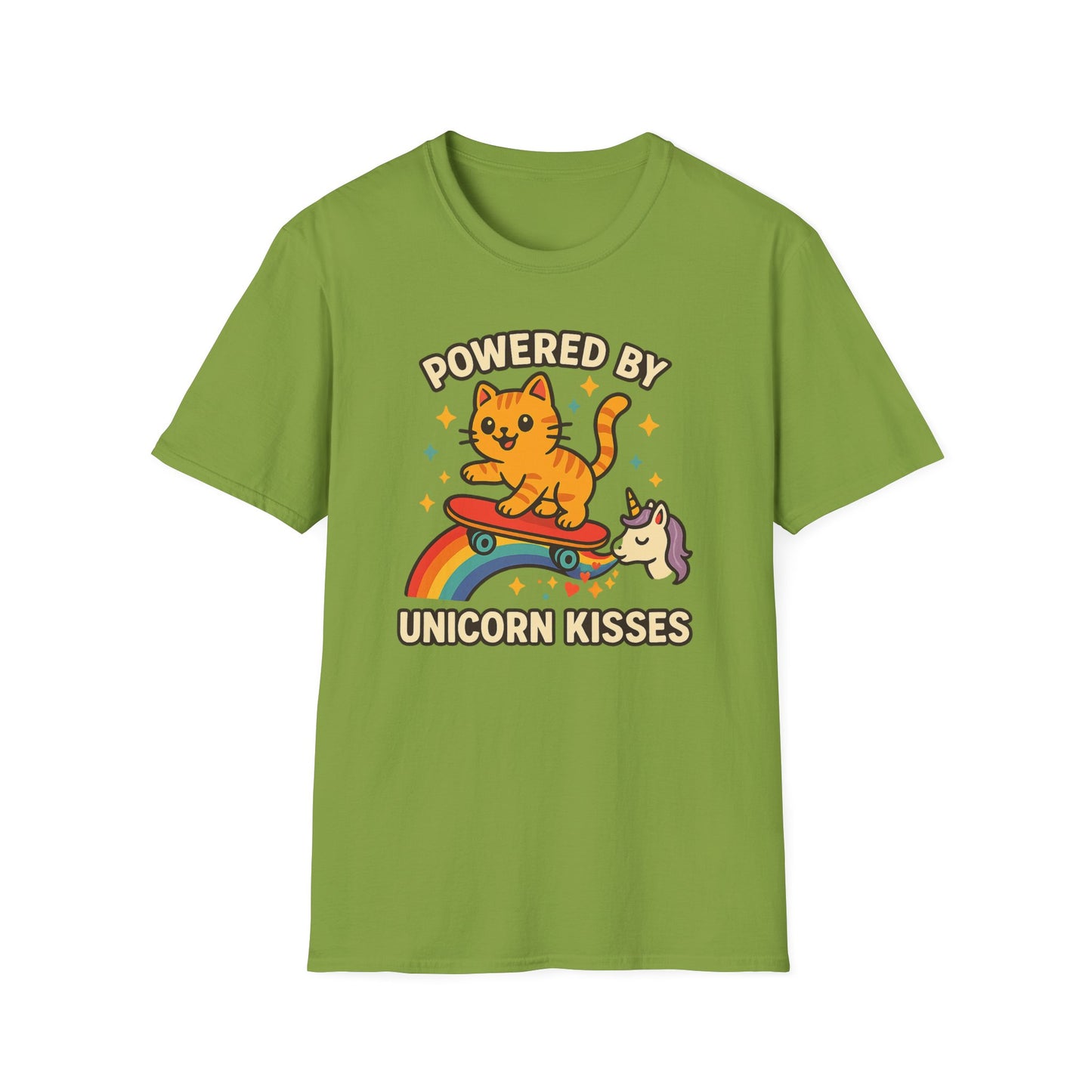 Catch the Magic Wave in a Cat Powered by Unicorn Kisses T-Shirt - Soft Unisex Fit!