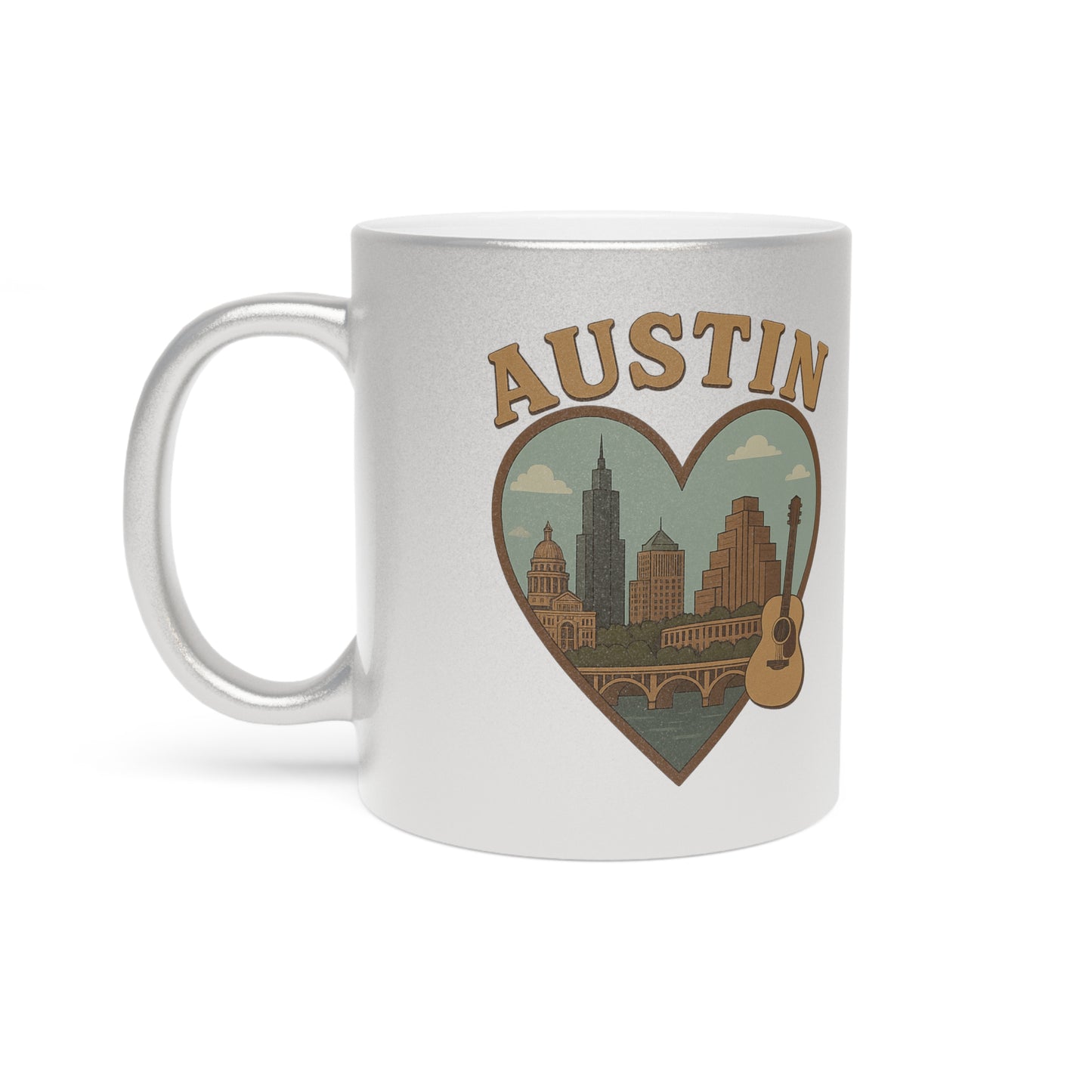 Capture Austin Magic with This Bold Vintage Metallic Mug in Silver and Gold