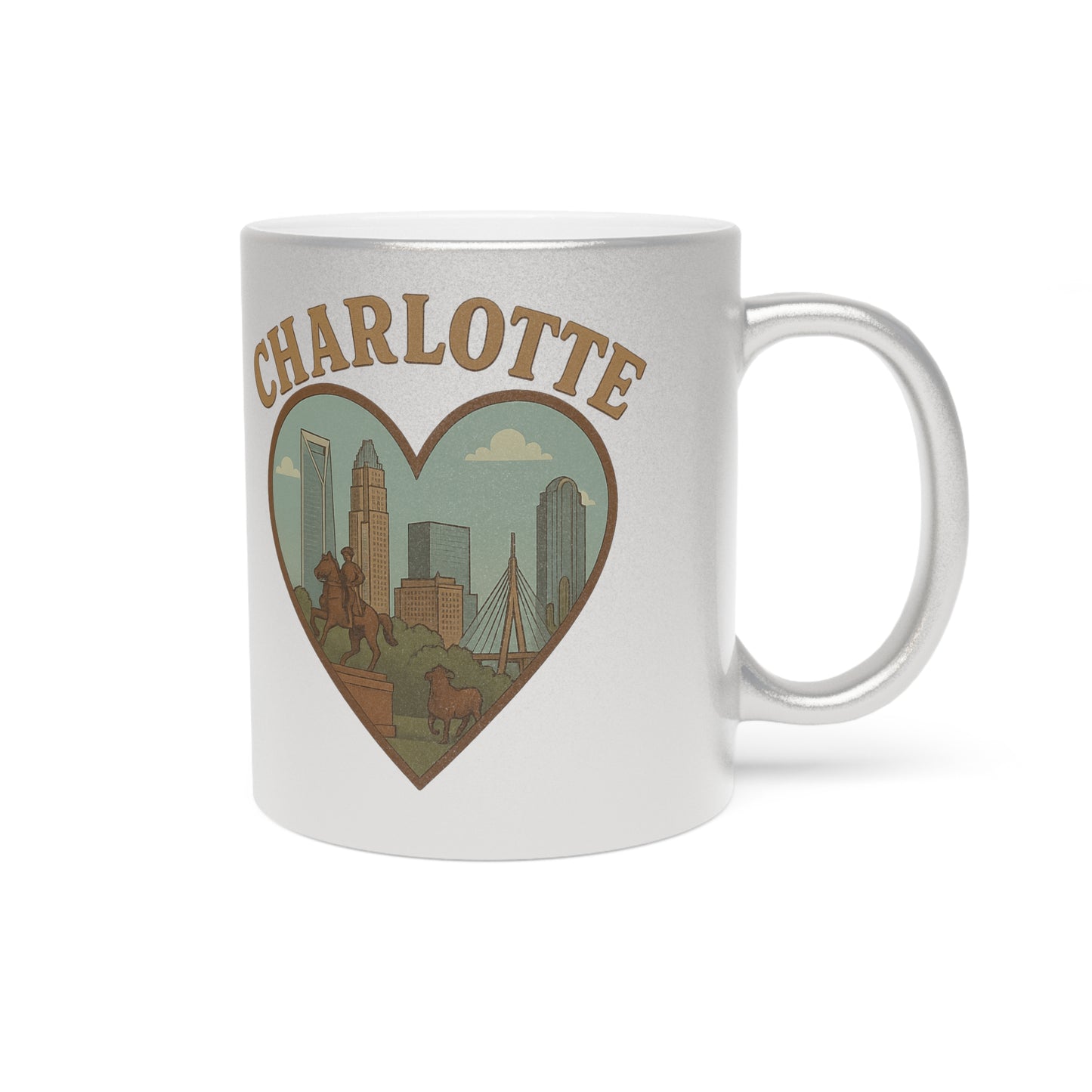 Thrill Your Sips with this Vintage Charlotte Skyline Metallic Mug - Silver & Gold Magic!