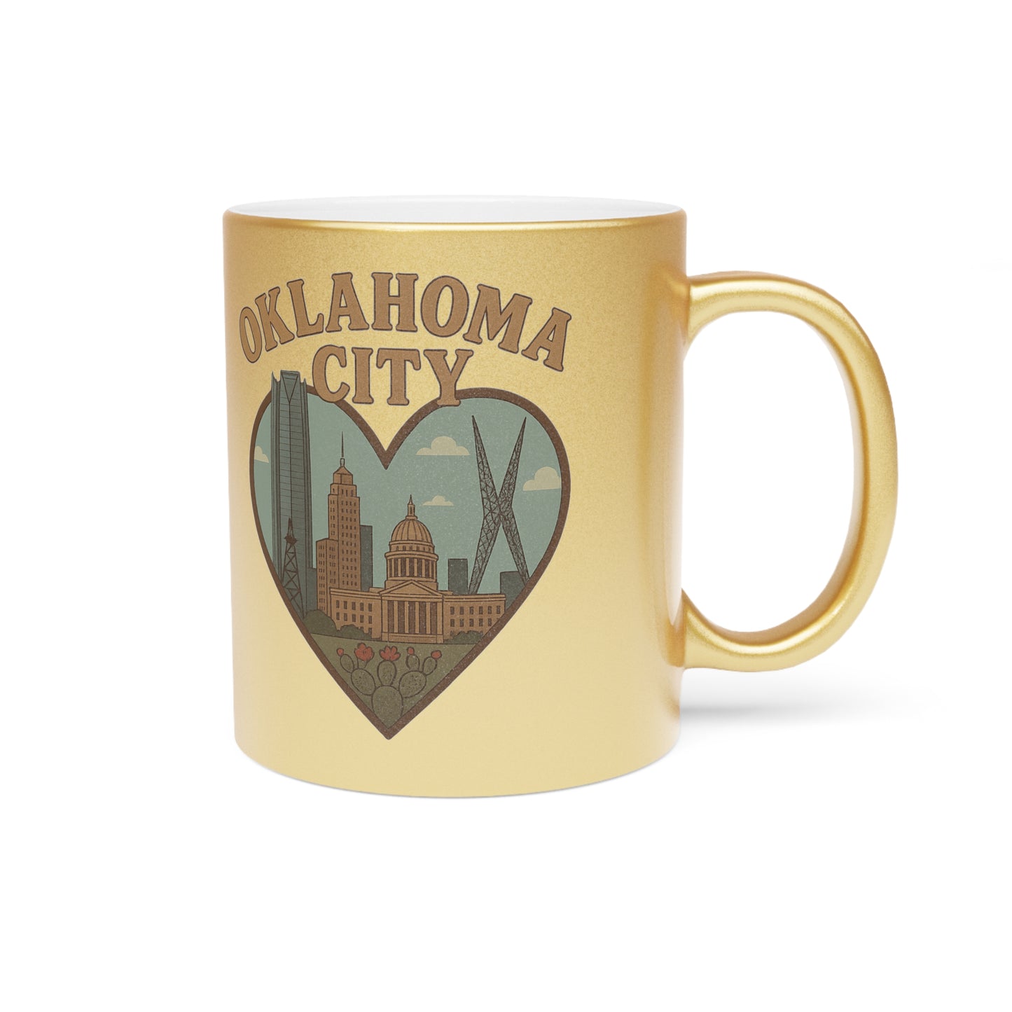 Sip in Style with the Oklahoma City Heartfelt Metallic Mug - Silver or Gold Vintage Chic Delight!