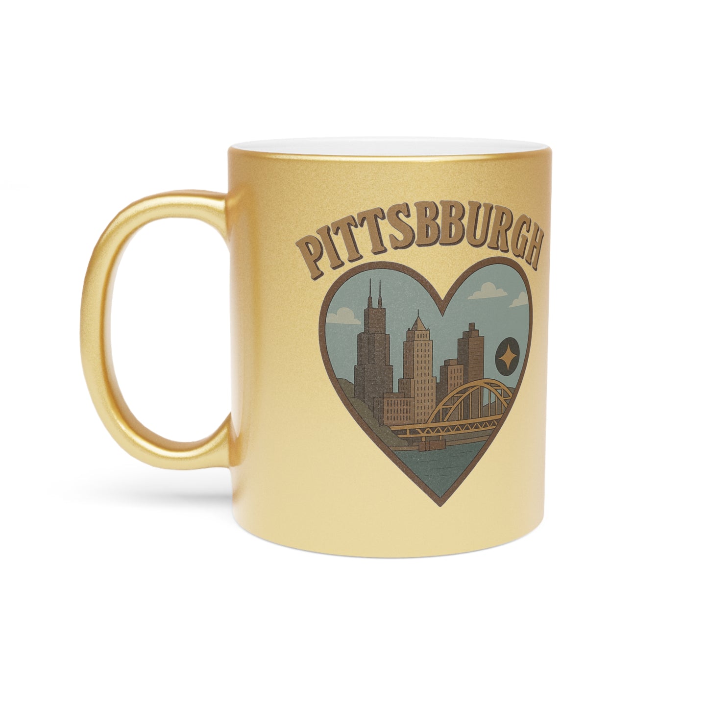 Glorious Metallic Pittsburgh Mug: Shine Bright with Steel City Love and Arch Charm!