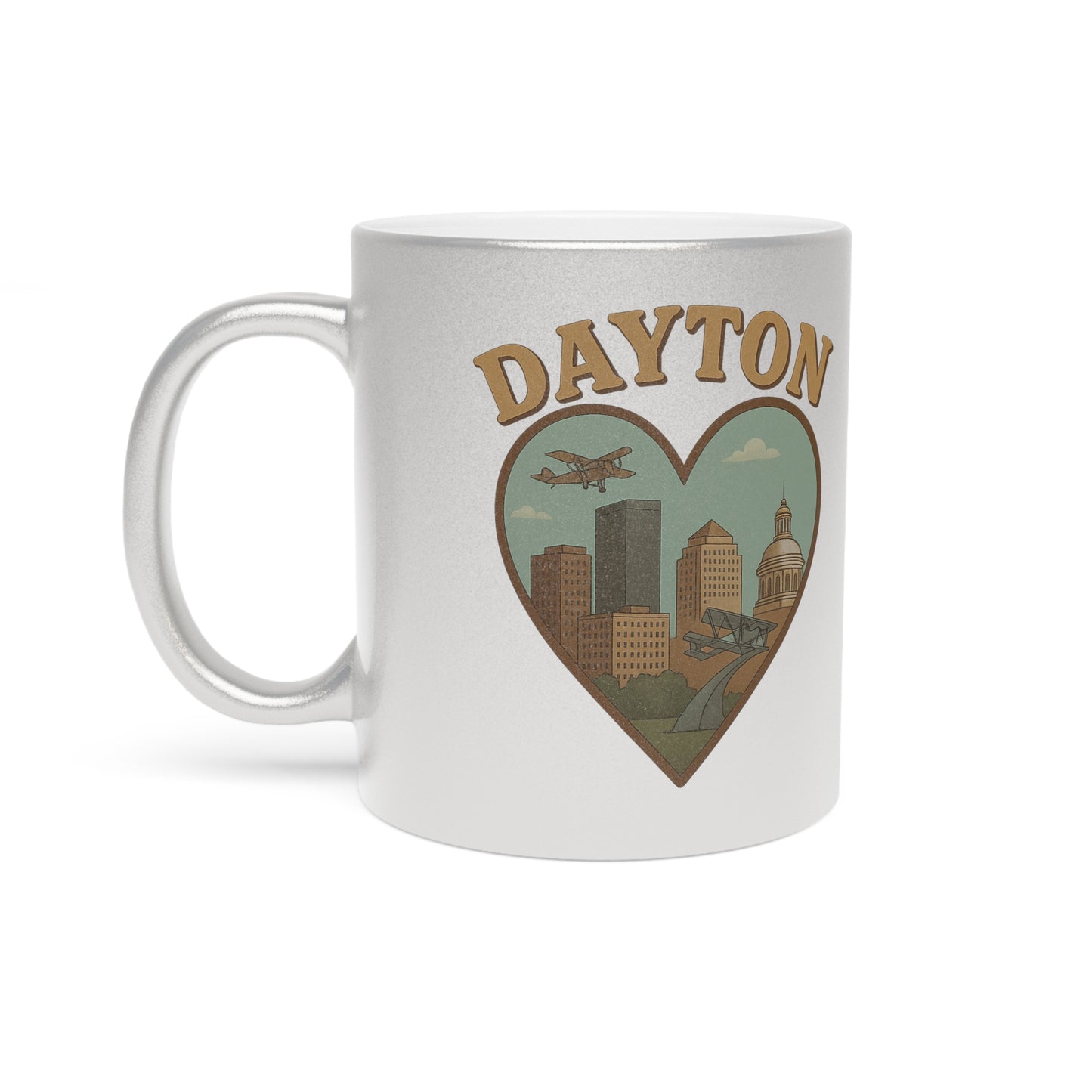 Sip in Style with the Irresistible Dayton skyline Metallic Mug - A Perfect Blend of Silver and Gold Glam!