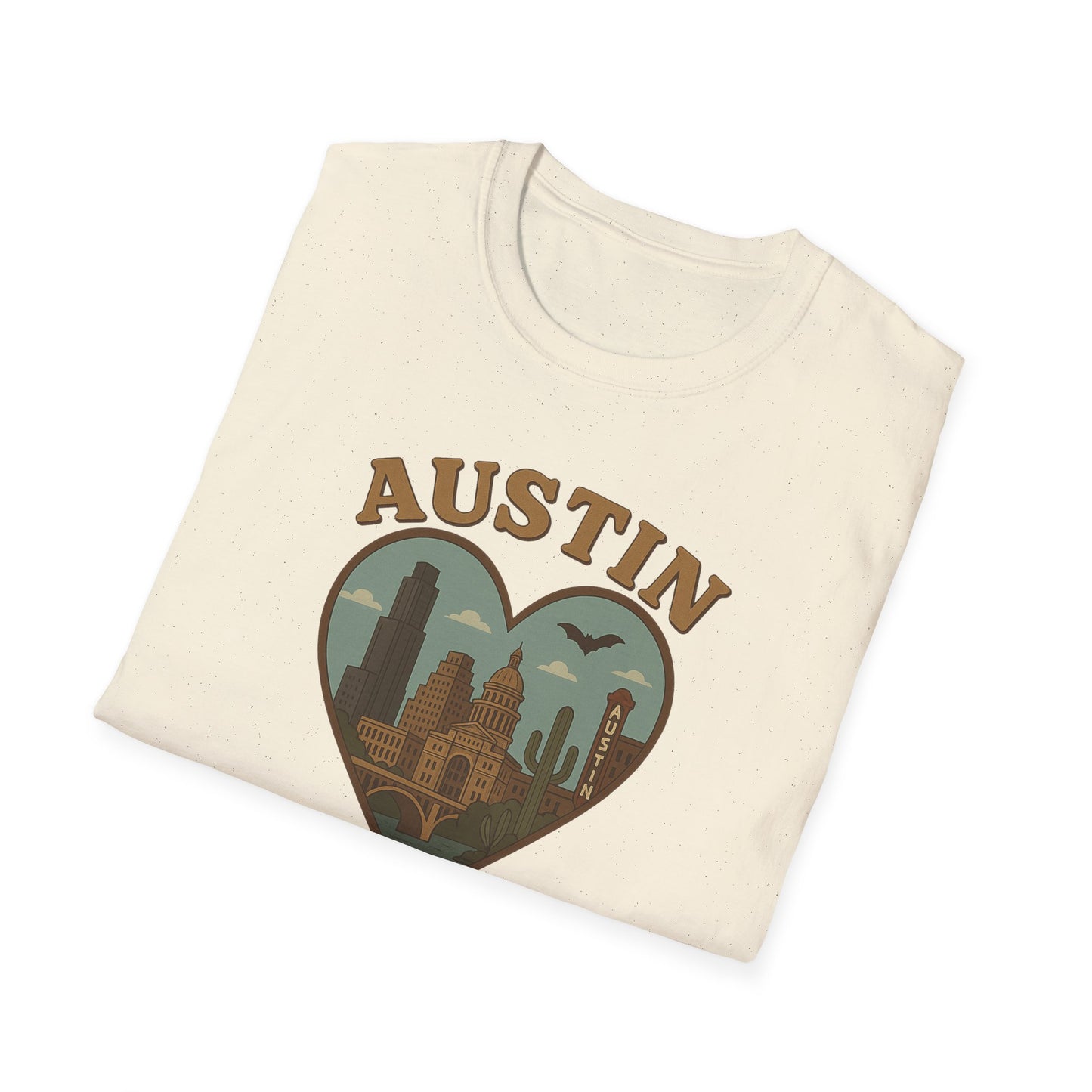 Fall in Love with Austin's Heartbeat: Unisex Gildan T-Shirt That's Batty for Texas Style!