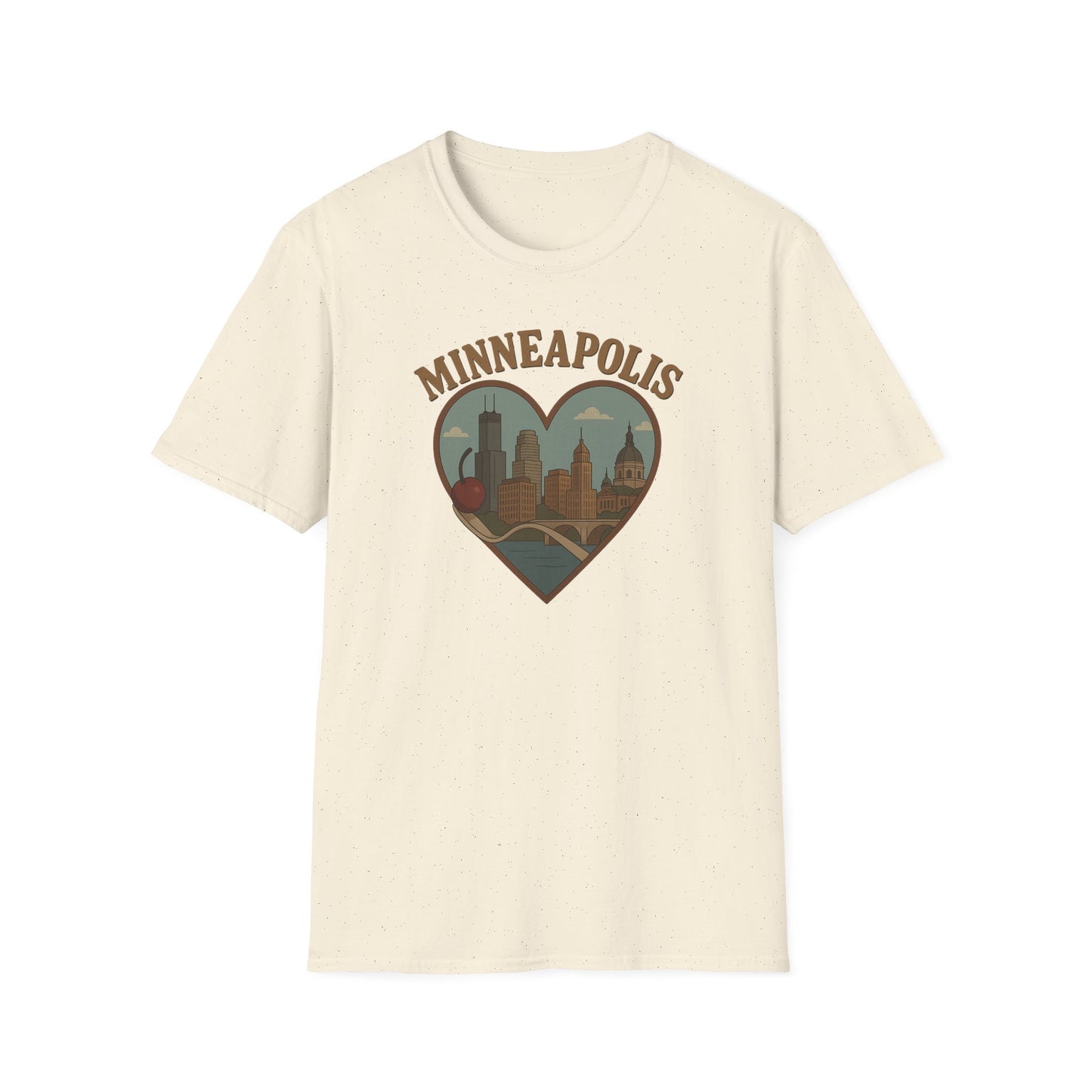 Fall in Love with Minneapolis: Retro Skyline T-Shirt with Whimsical Heart Design