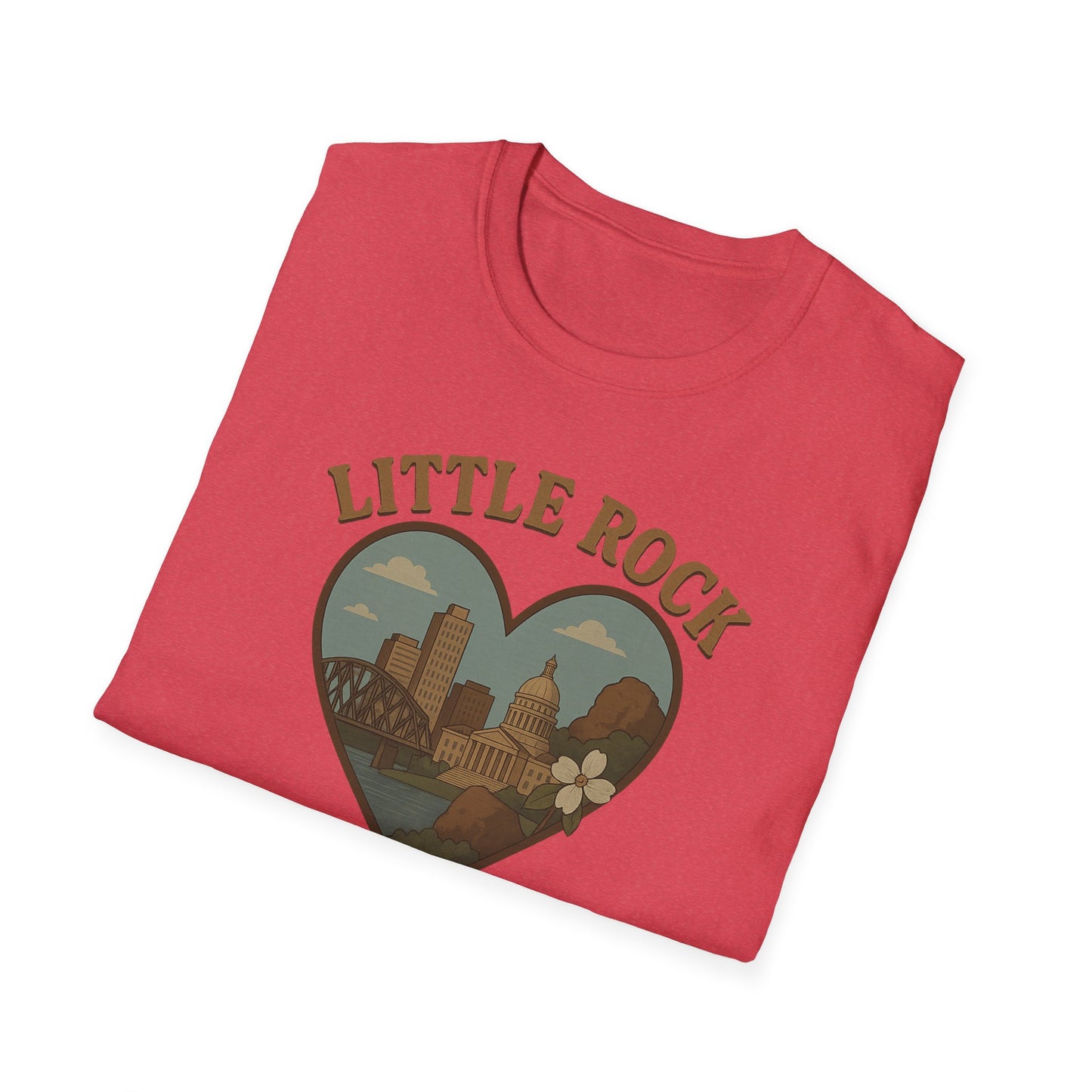 Little Rock Love Affair Graphic Tee - Embrace Arkansas Cityscape in Heart-Shaped Delight