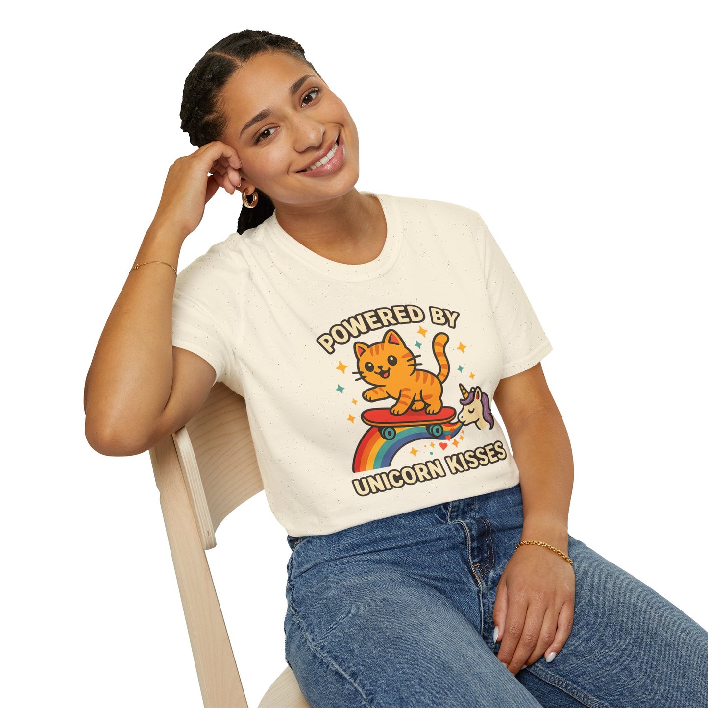Catch the Magic Wave in a Cat Powered by Unicorn Kisses T-Shirt - Soft Unisex Fit!