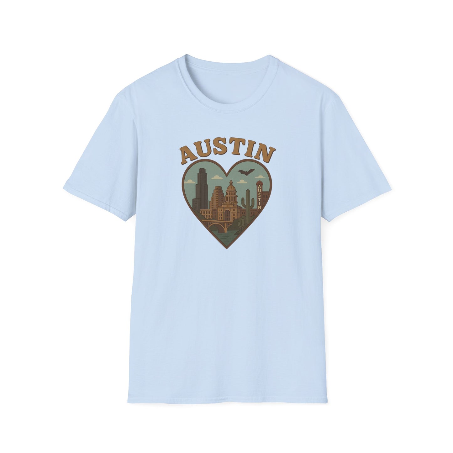 Fall in Love with Austin's Heartbeat: Unisex Gildan T-Shirt That's Batty for Texas Style!