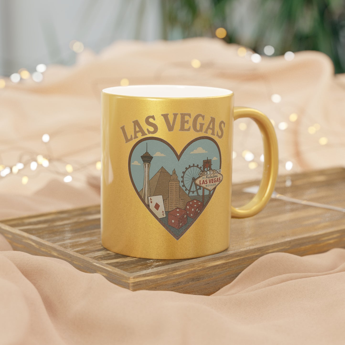 Dazzling Las Vegas Metallic Mug: Sip in Silver or Gold Splendor!