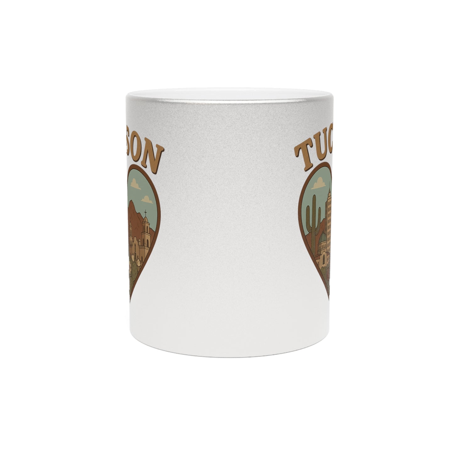 Gleaming Tucson Metallic Mug: Vintage Cactus Skyline Dream in Gold and Silver
