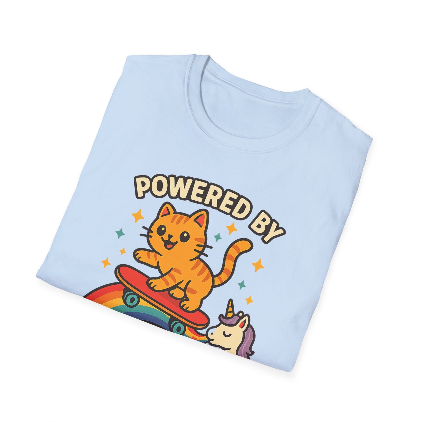 Catch the Magic Wave in a Cat Powered by Unicorn Kisses T-Shirt - Soft Unisex Fit!