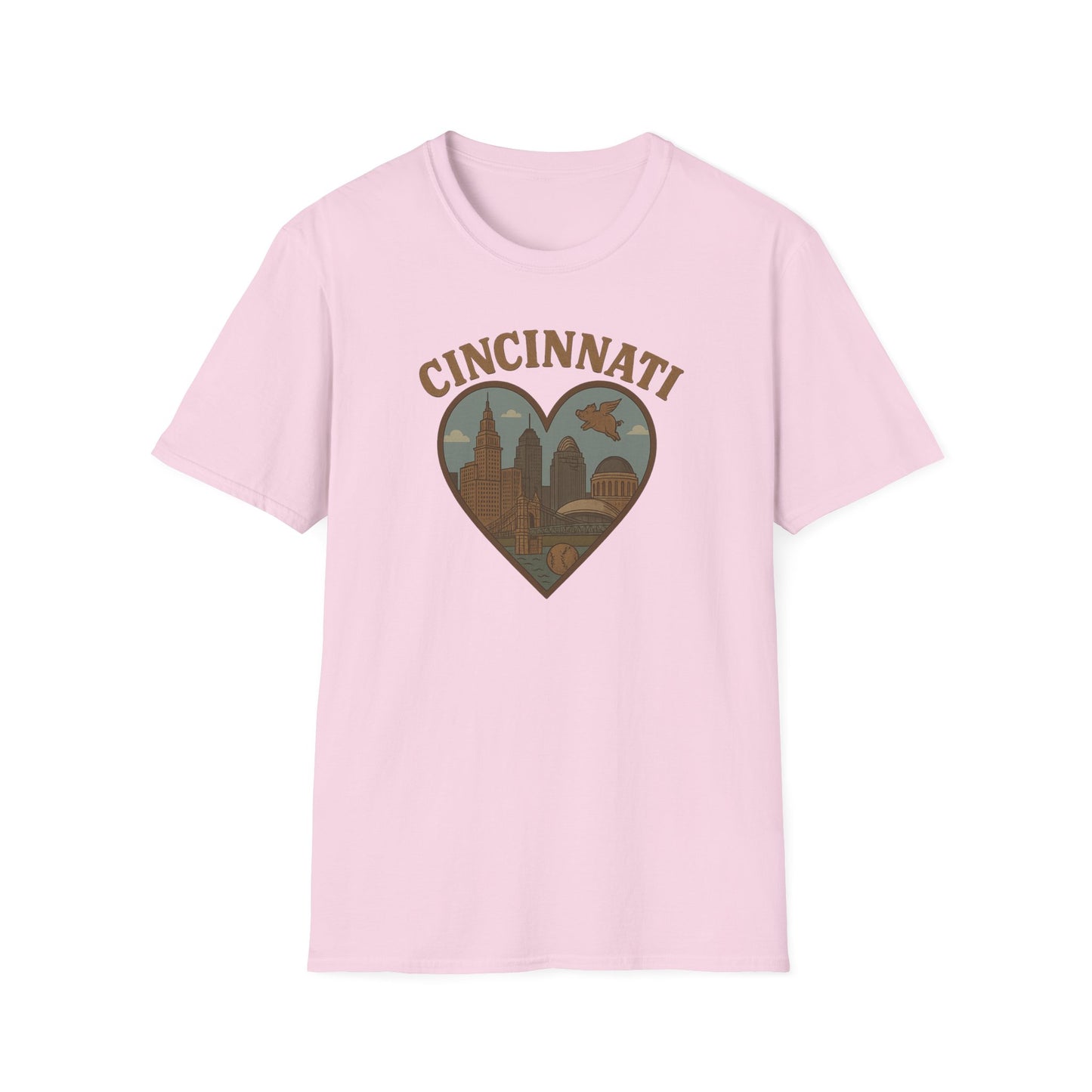 Cincinnati Love Tee: Where Flying Pigs and Skylines Unite for the Ultimate Unisex Statement
