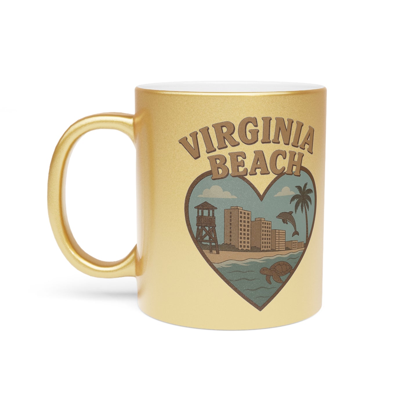 Catch Golden Waves with the Virginia Beach Skyline Heart Mug