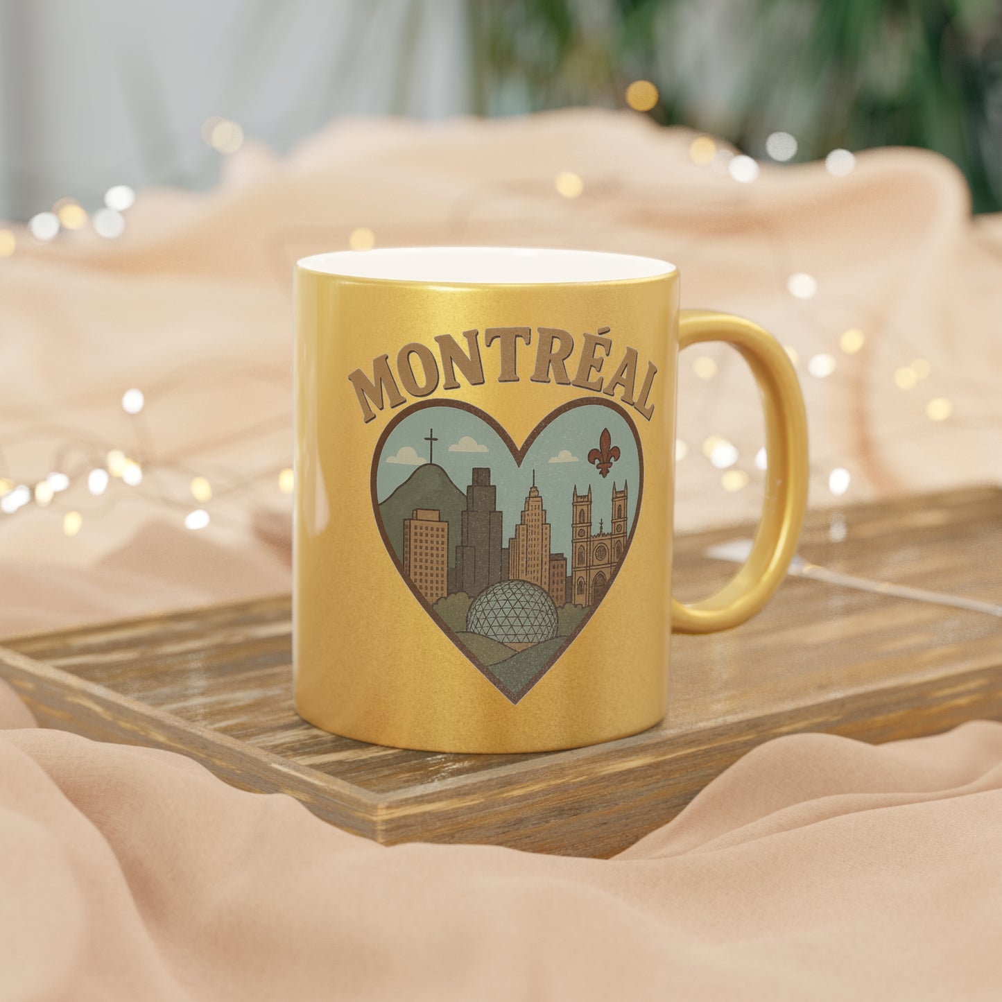 Sip Montréal's Charm with This Exquisite Gold & Silver Metallic Mug