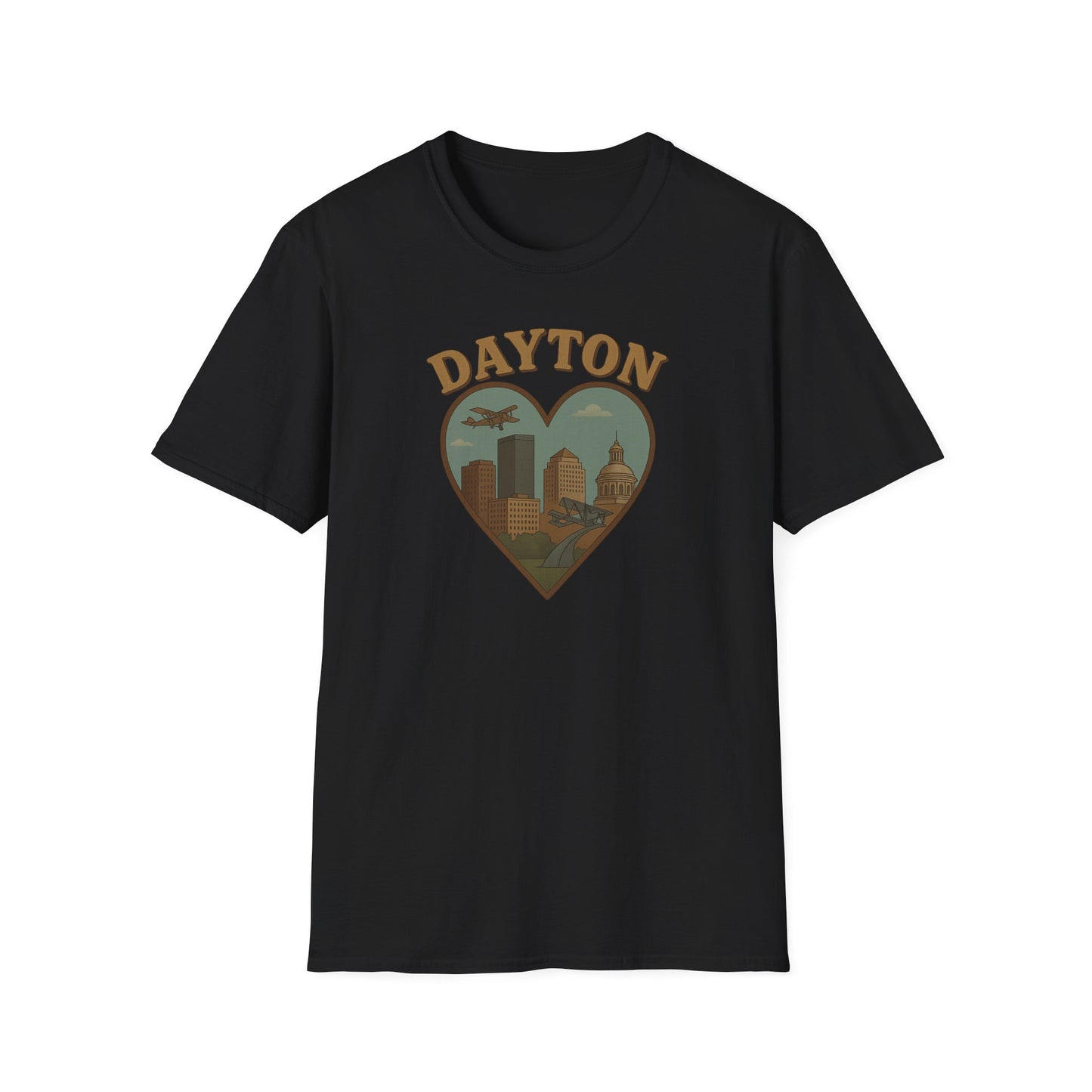 Fall Head Over Heels for Dayton: Retro Skyline Heart Graphic T-Shirt