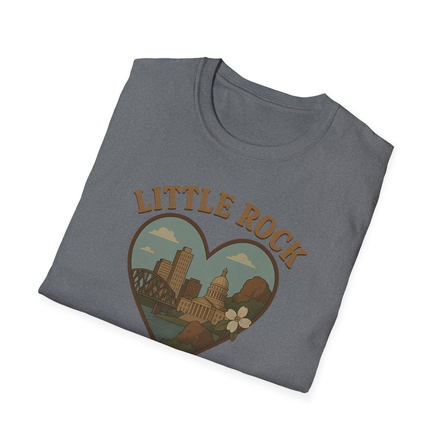 Little Rock Love Affair Graphic Tee - Embrace Arkansas Cityscape in Heart-Shaped Delight