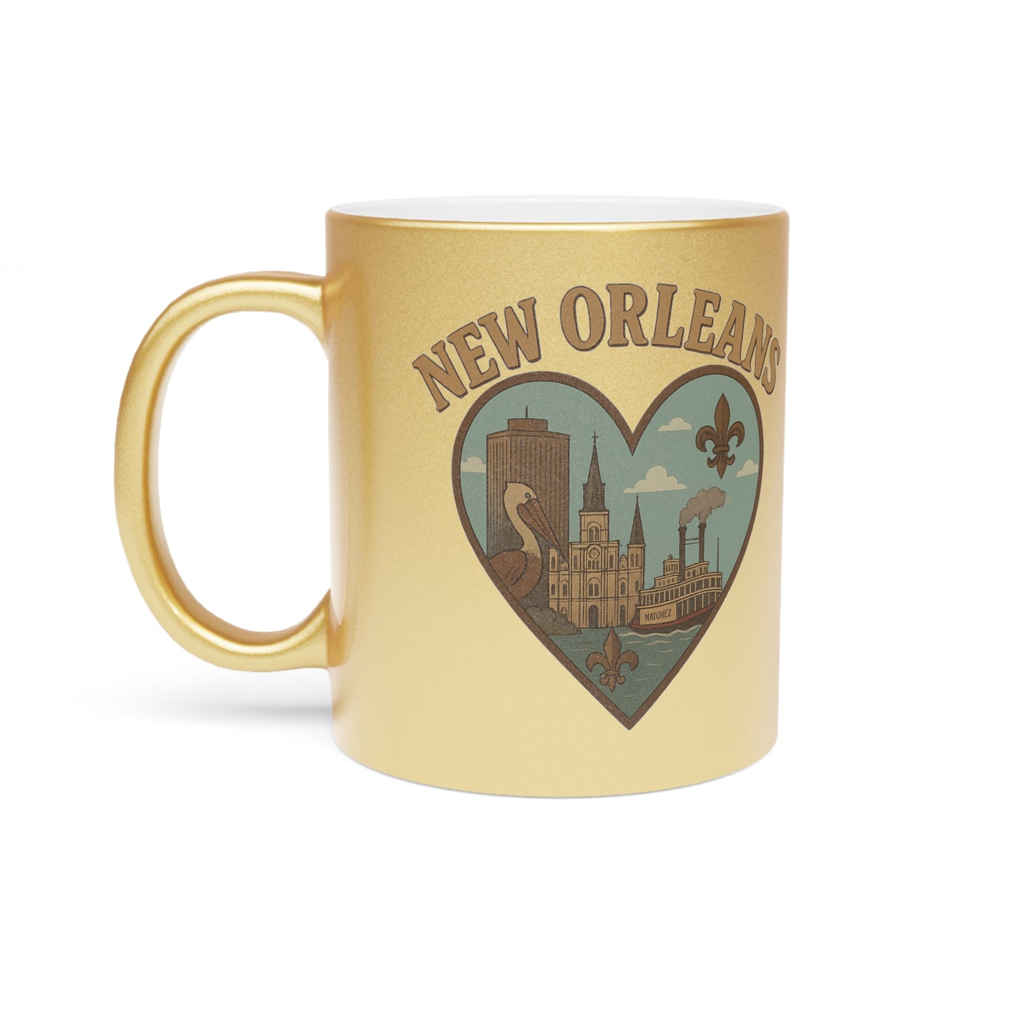 Sip in Style: Vintage New Orleans Metallic Mug in Silver and Gold Finish