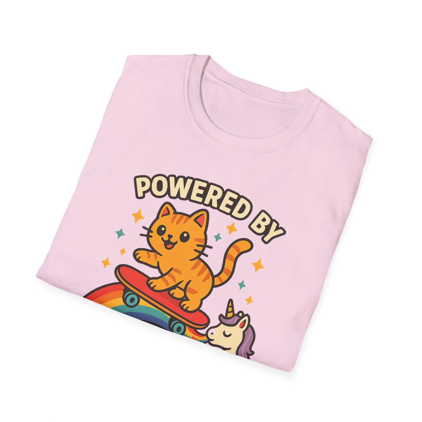 Catch the Magic Wave in a Cat Powered by Unicorn Kisses T-Shirt - Soft Unisex Fit!