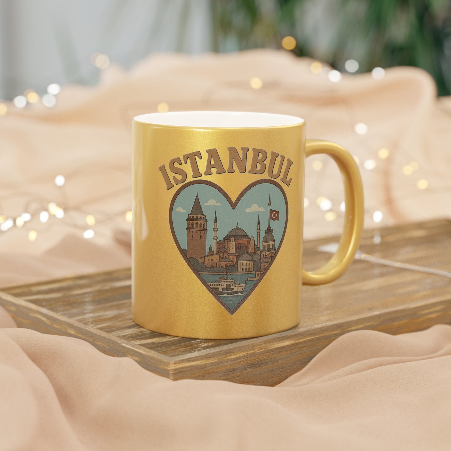 Gleaming Istanbul Skyline Mug: Sip in Silver and Gold Glamour!