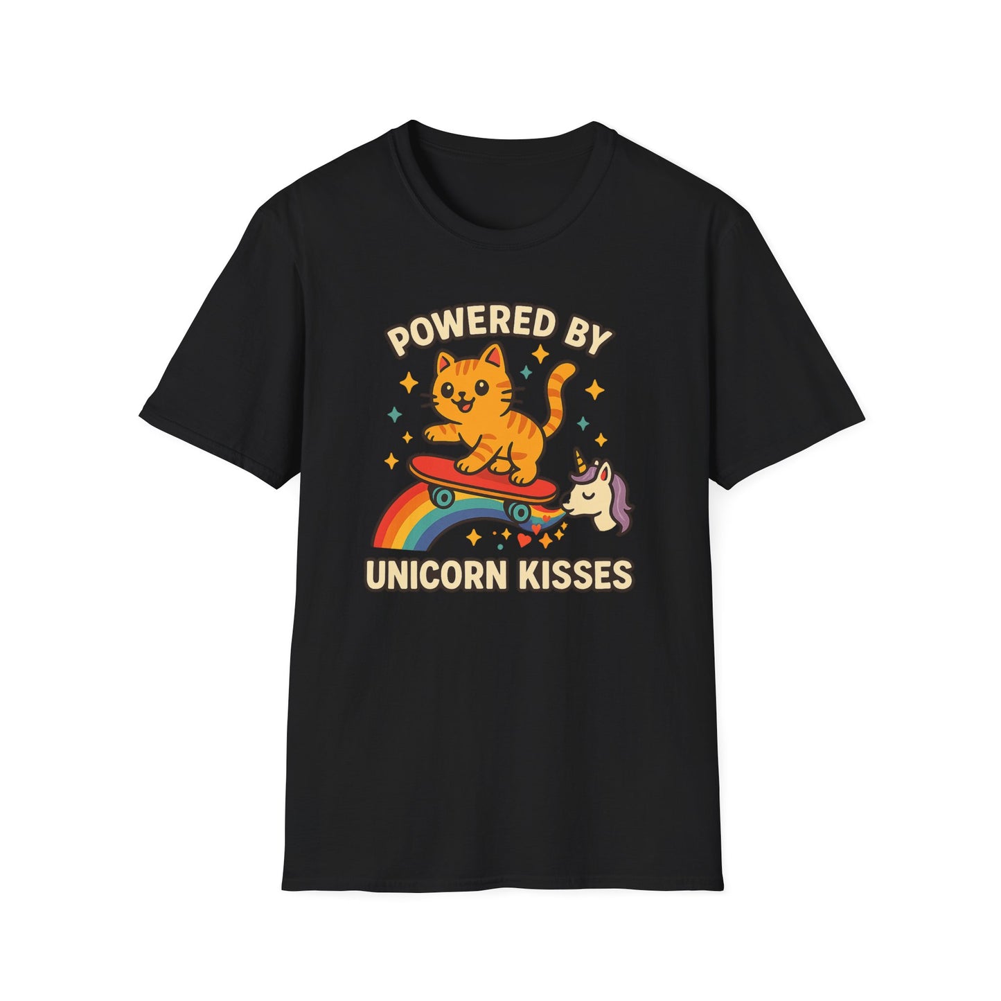 Catch the Magic Wave in a Cat Powered by Unicorn Kisses T-Shirt - Soft Unisex Fit!