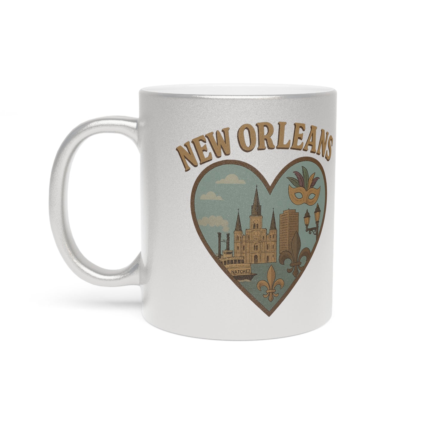 Sip with Soul: Metallic New Orleans Skyline Mug in Silver & Gold
