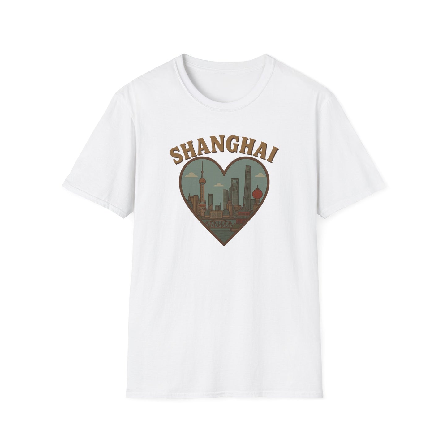 Feel the Love with our Shanghai Cityscape Heart Tee – Stylish, Soft, and Unisex Perfection!