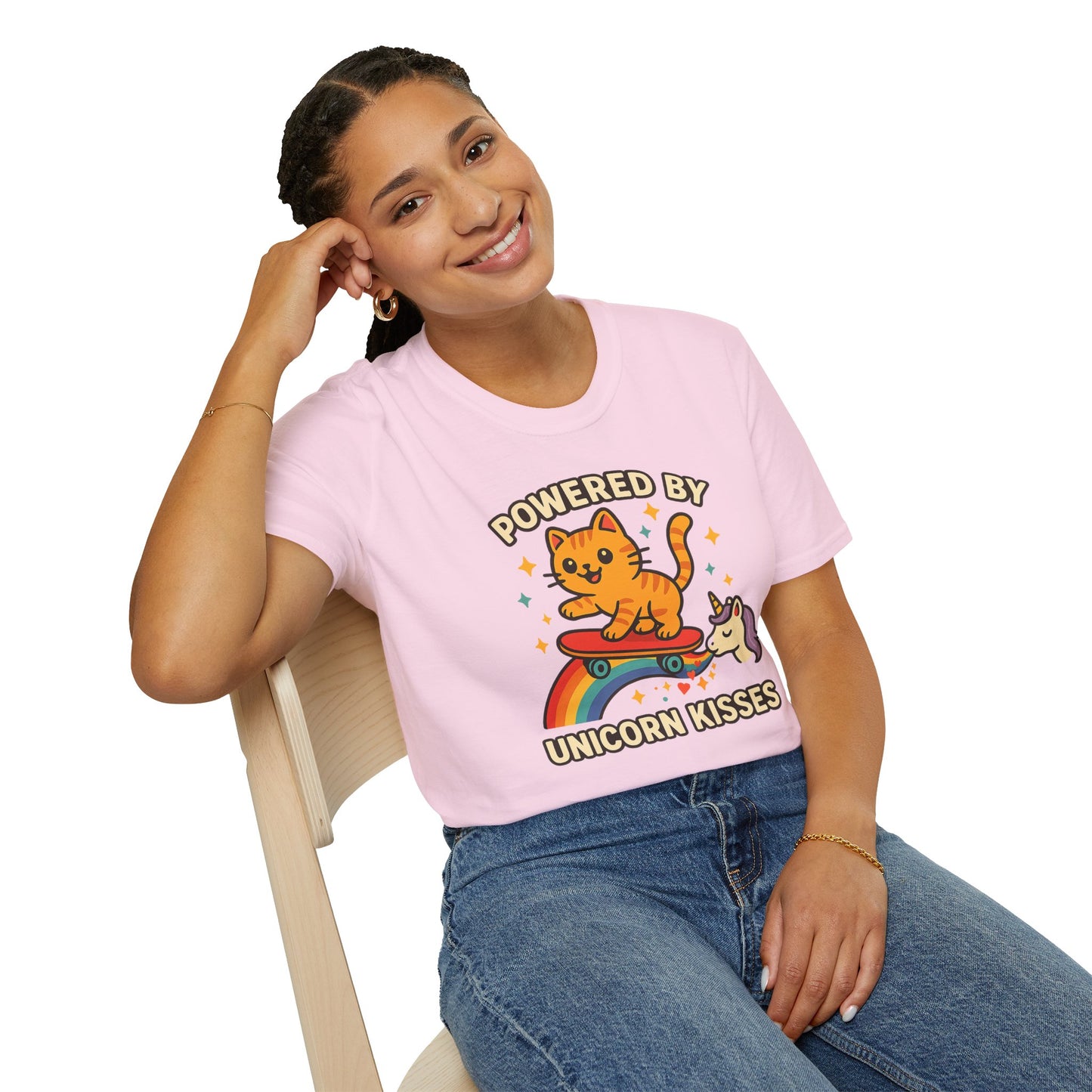 Catch the Magic Wave in a Cat Powered by Unicorn Kisses T-Shirt - Soft Unisex Fit!
