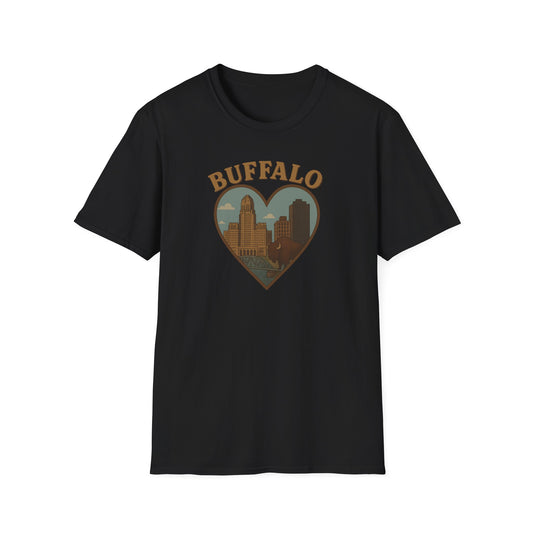 Buffalo Lovers Unite: Embrace City Skyline & Roaming Bison on a Soft Unisex Tee