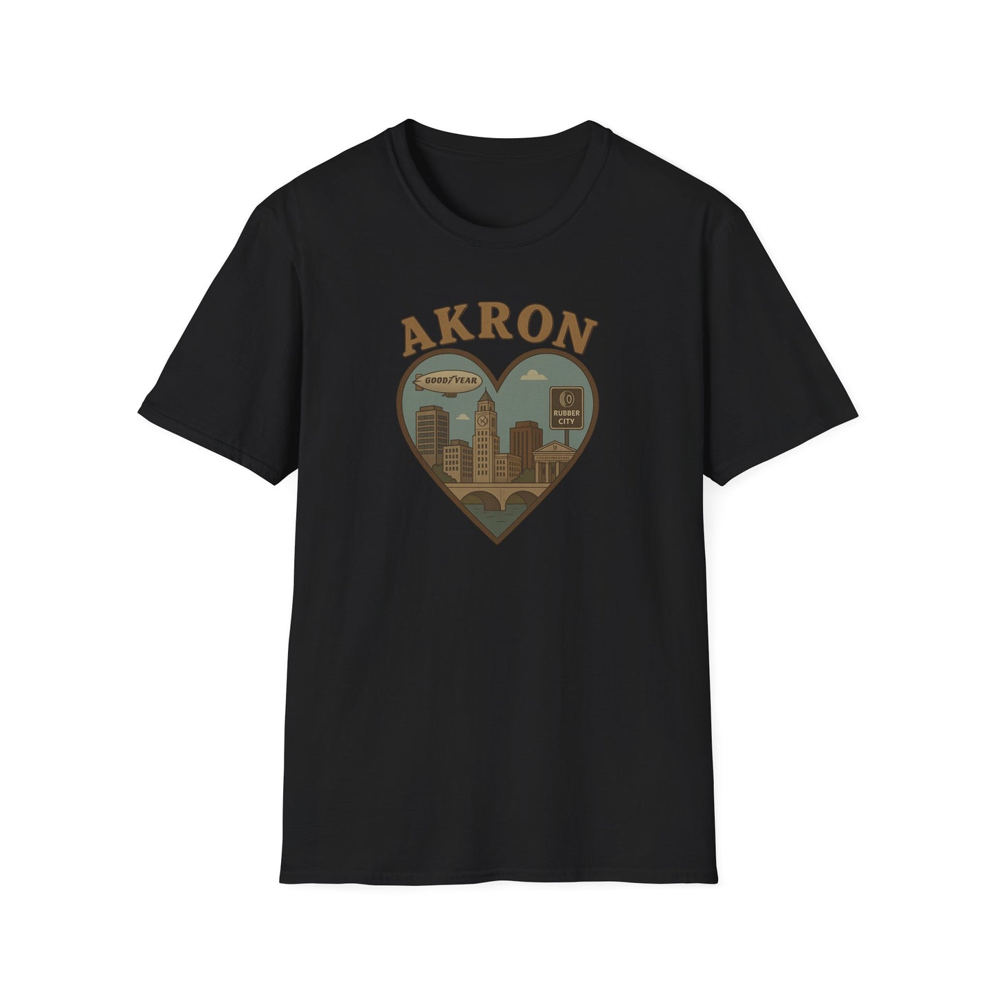 Unisex 'Love Akron' Rubber City Skyline T-Shirt for Vintage Nostalgia Vibes