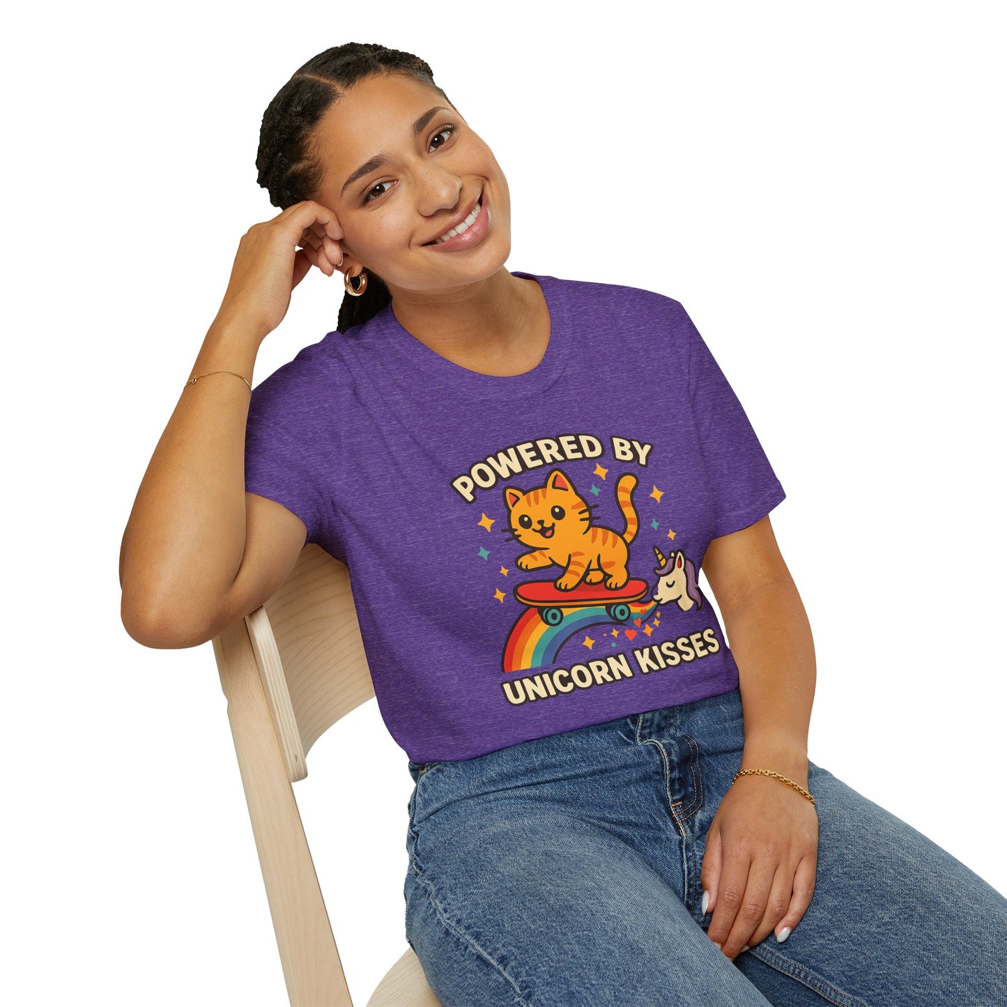 Catch the Magic Wave in a Cat Powered by Unicorn Kisses T-Shirt - Soft Unisex Fit!