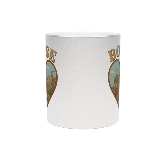 Boise Love Metallic Mug: Sip with City Pride in Shimmering Silver or Glistening Gold