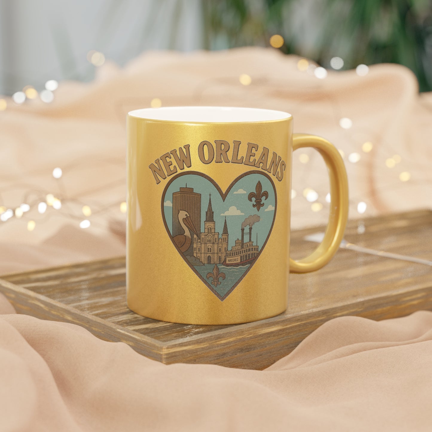Sip in Style: Vintage New Orleans Metallic Mug in Silver and Gold Finish