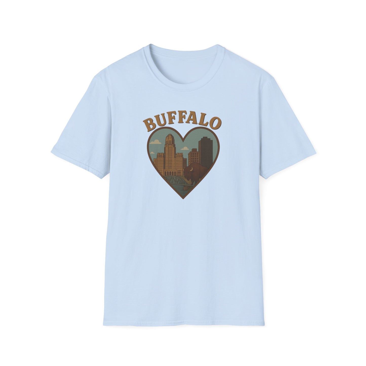 Buffalo Lovers Unite: Embrace City Skyline & Roaming Bison on a Soft Unisex Tee