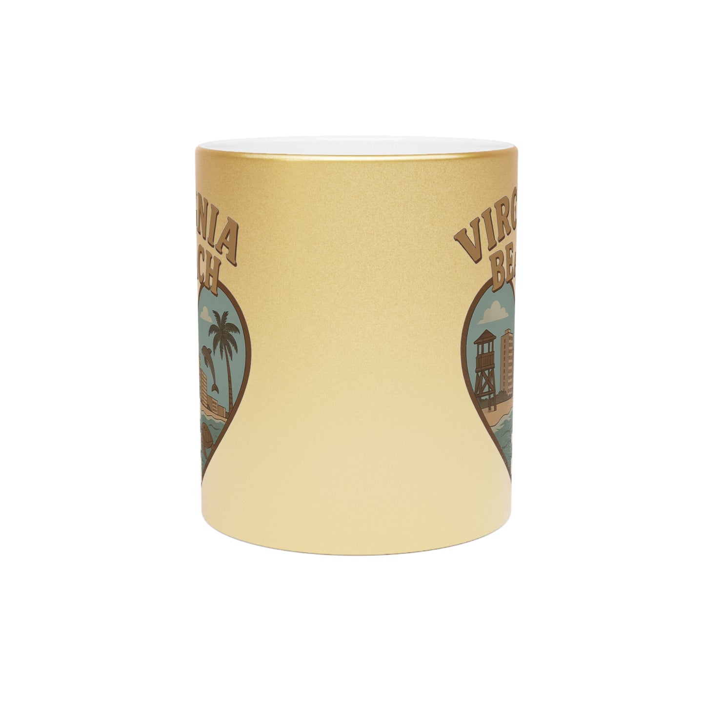 Catch Golden Waves with the Virginia Beach Skyline Heart Mug