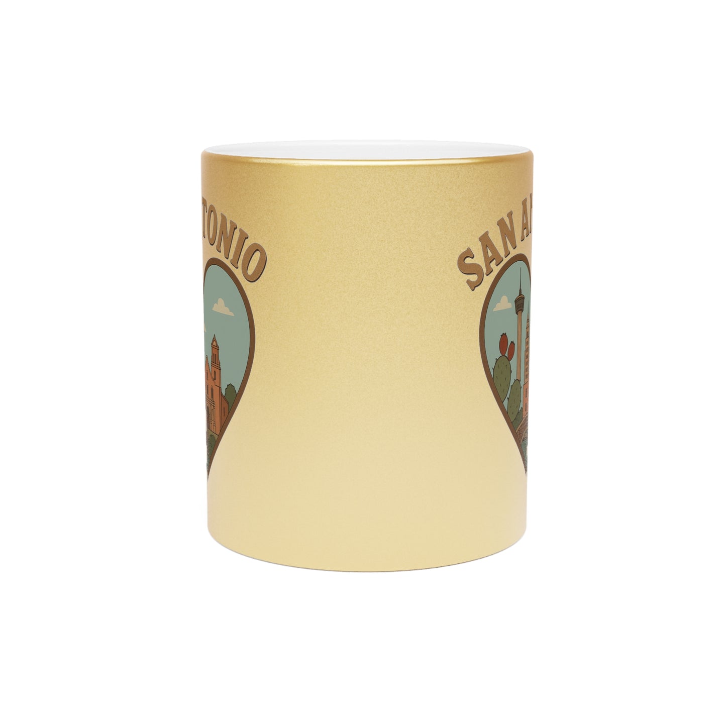 Gilded Glory: Vintage San Antonio Skyline Mug – Shimmering Metallic (Silver/Gold)