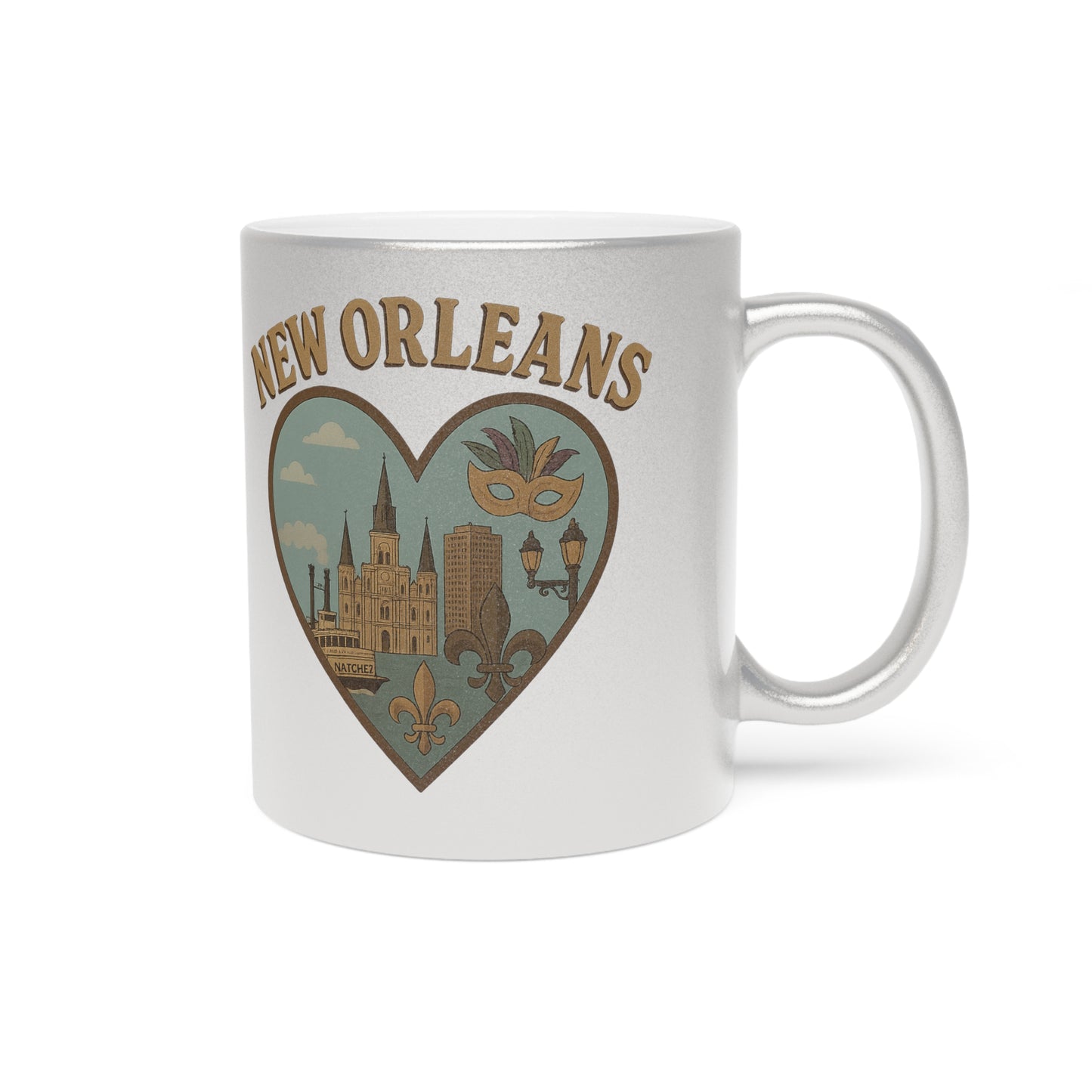 Sip with Soul: Metallic New Orleans Skyline Mug in Silver & Gold