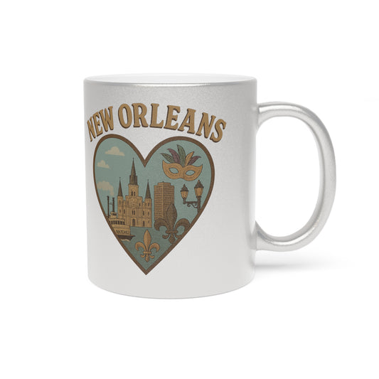 Sip with Soul: Metallic New Orleans Skyline Mug in Silver & Gold