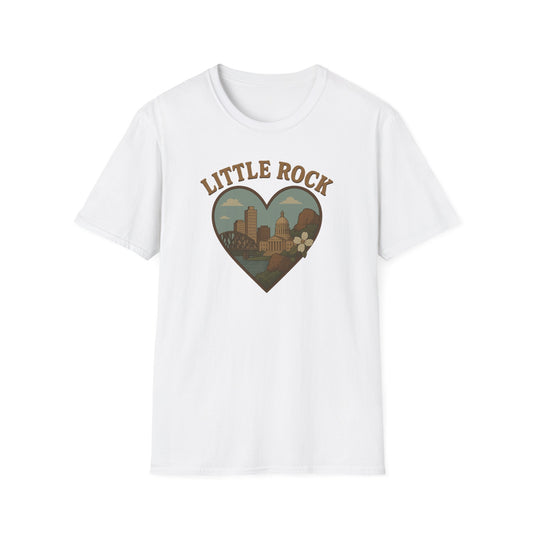 Little Rock Love Affair Graphic Tee - Embrace Arkansas Cityscape in Heart-Shaped Delight