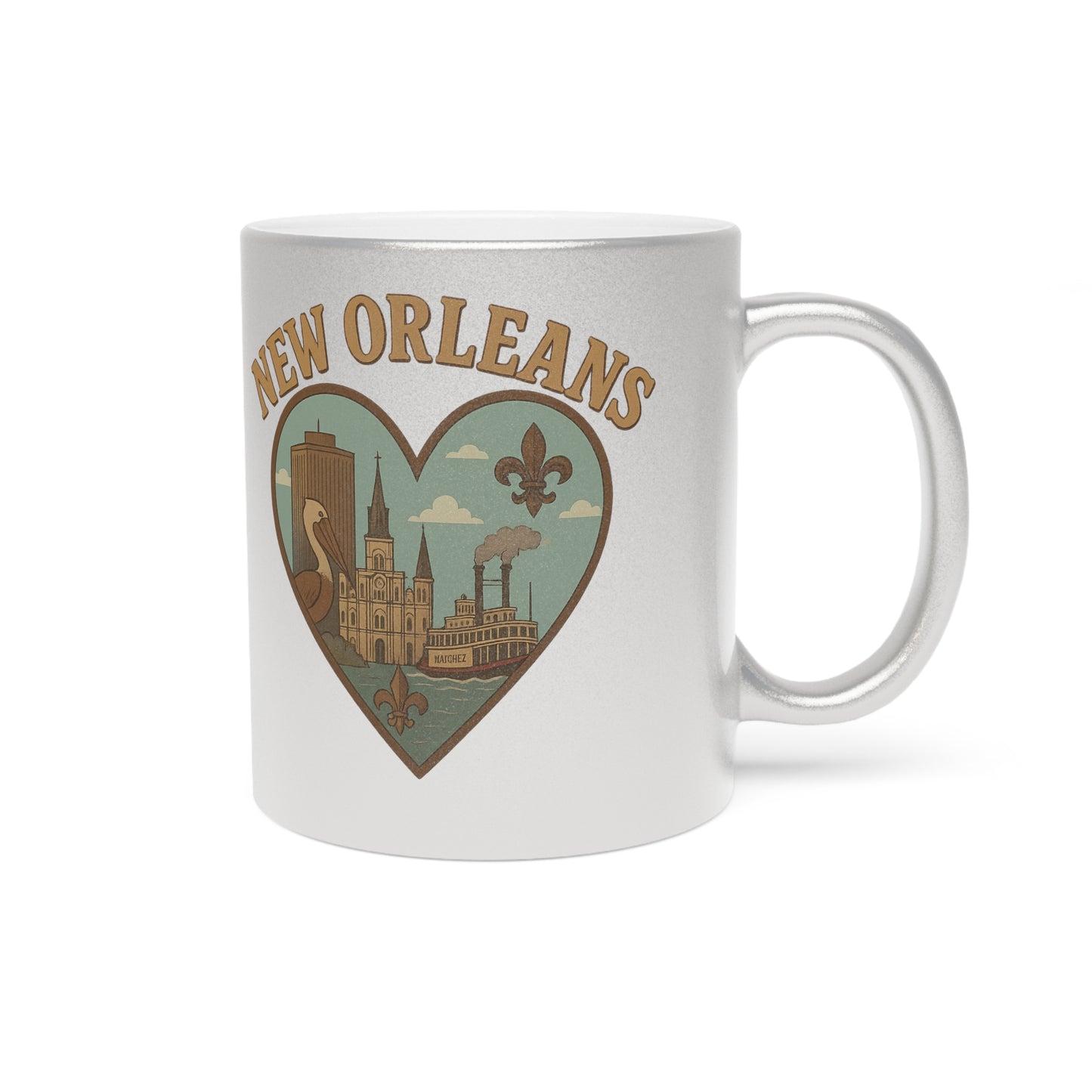 Sip in Style: Vintage New Orleans Metallic Mug in Silver and Gold Finish