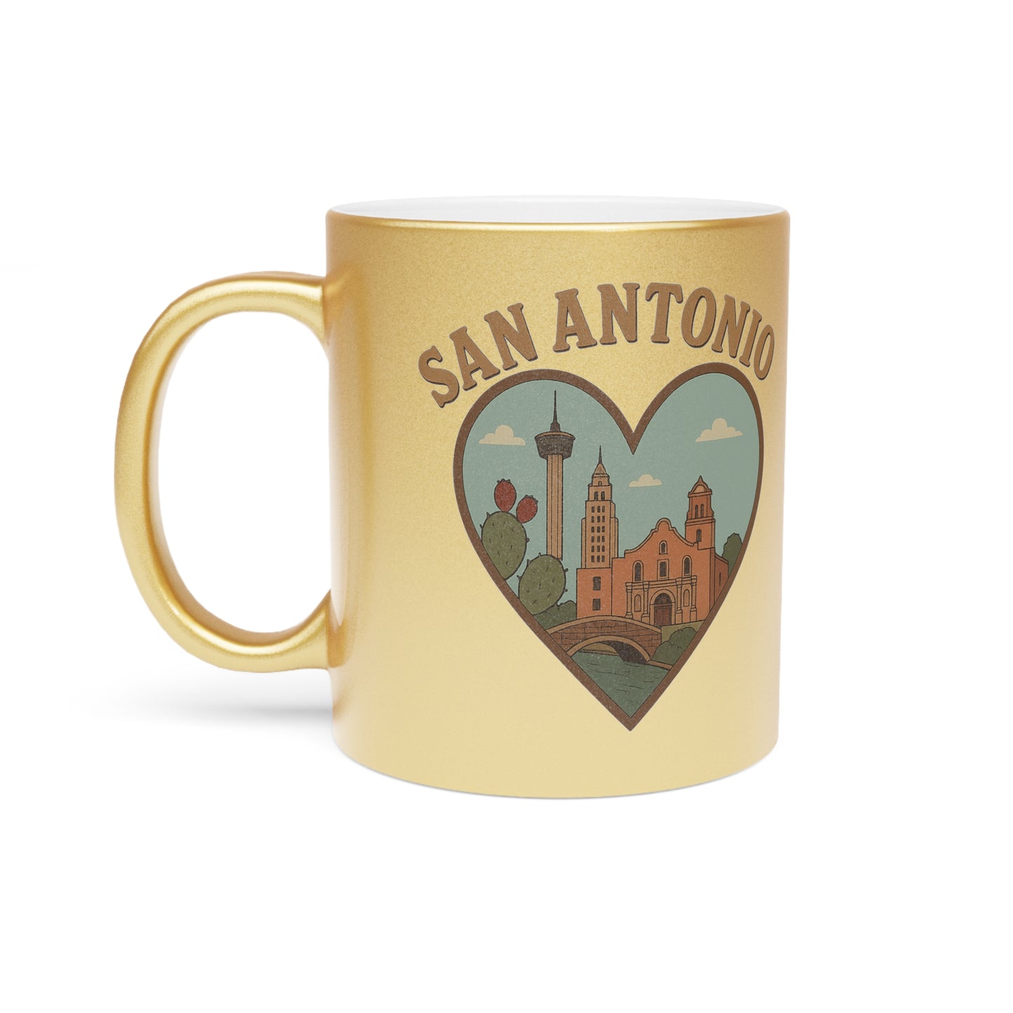 Gilded Glory: Vintage San Antonio Skyline Mug – Shimmering Metallic (Silver/Gold)