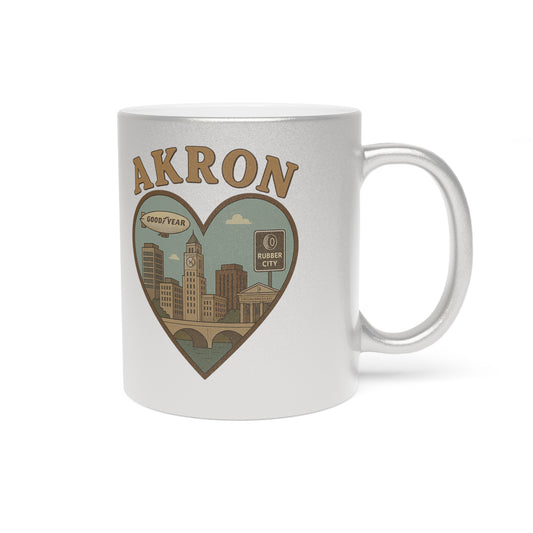 Sip the Essence of Akron with This Dazzling Metallic Mug - Perfect for Skyline Lovers!