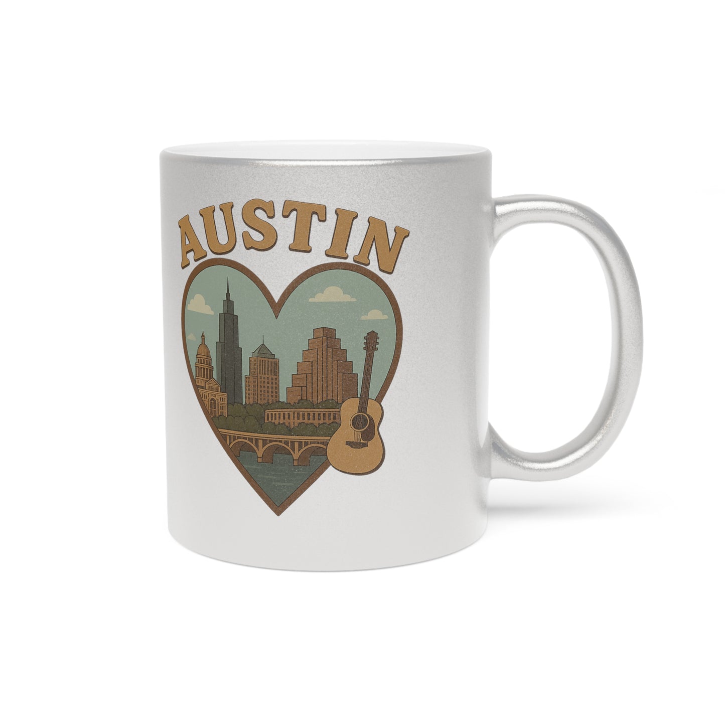 Capture Austin Magic with This Bold Vintage Metallic Mug in Silver and Gold