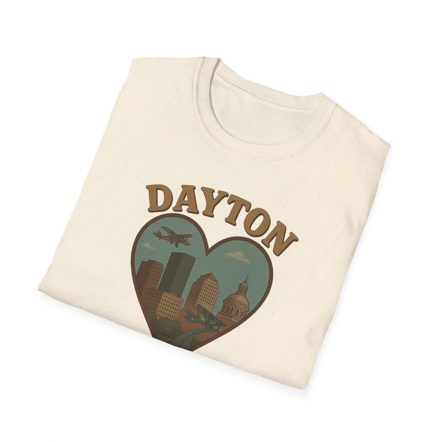 Fall Head Over Heels for Dayton: Retro Skyline Heart Graphic T-Shirt