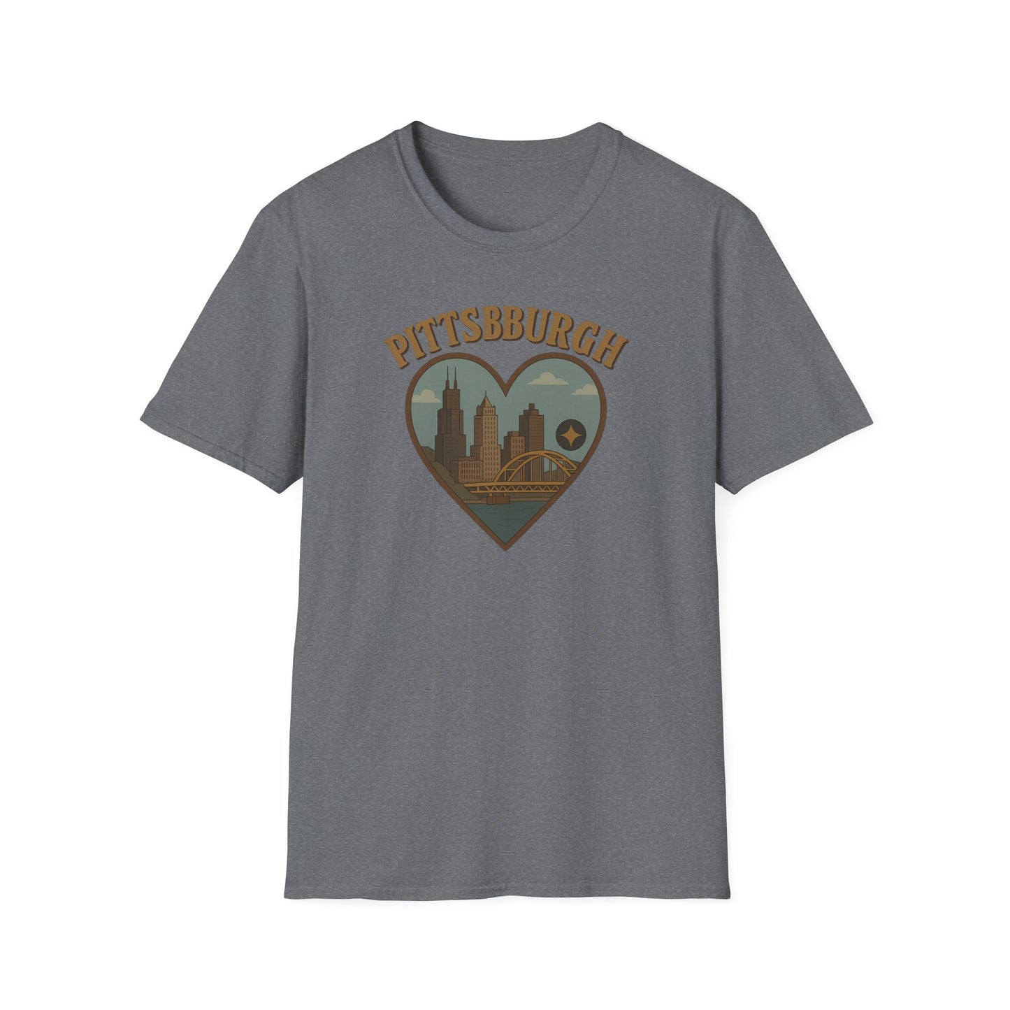 Fall in Love with Pittsburgh's Skyline Heart T-shirt – Unisex Urban Romance Tee