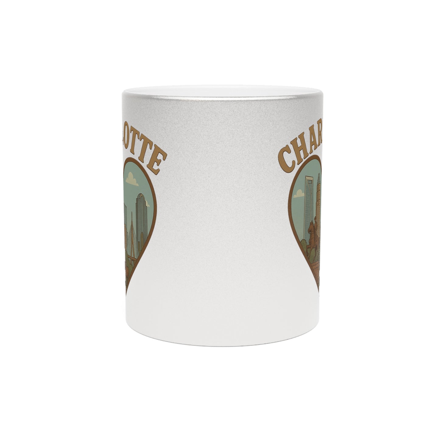 Thrill Your Sips with this Vintage Charlotte Skyline Metallic Mug - Silver & Gold Magic!