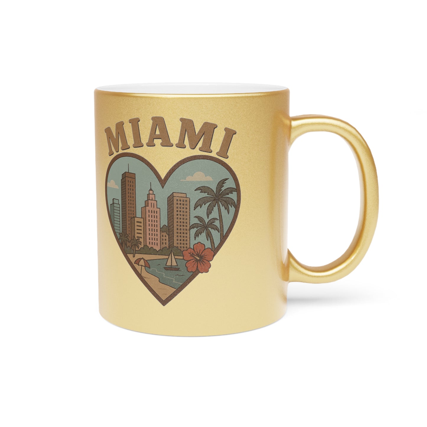 Sip in Style with the Miami Metallic Mug: Vintage Skyline Design in Silver & Gold!