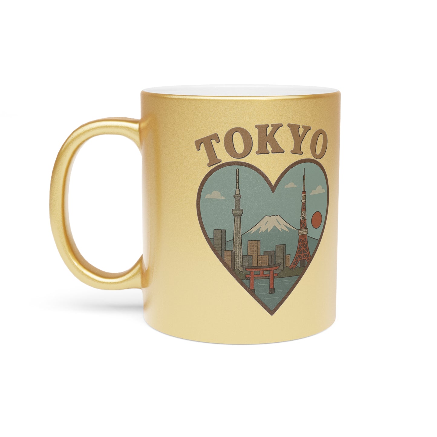 Glimmering Tokyo Metallic Mug: Gold and Silver Urban Elegance