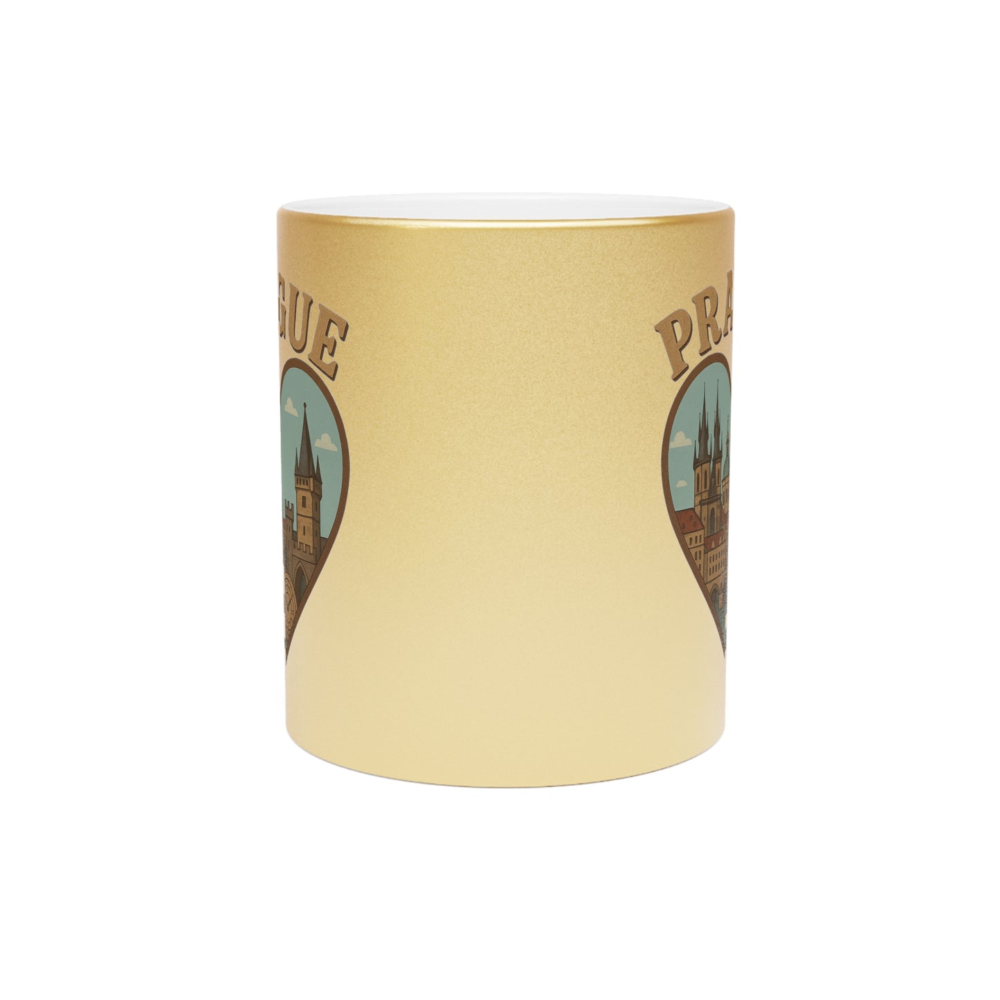 Sip with Elegance: Iconic Prague Skyline Metallic Mug in Silver and Gold